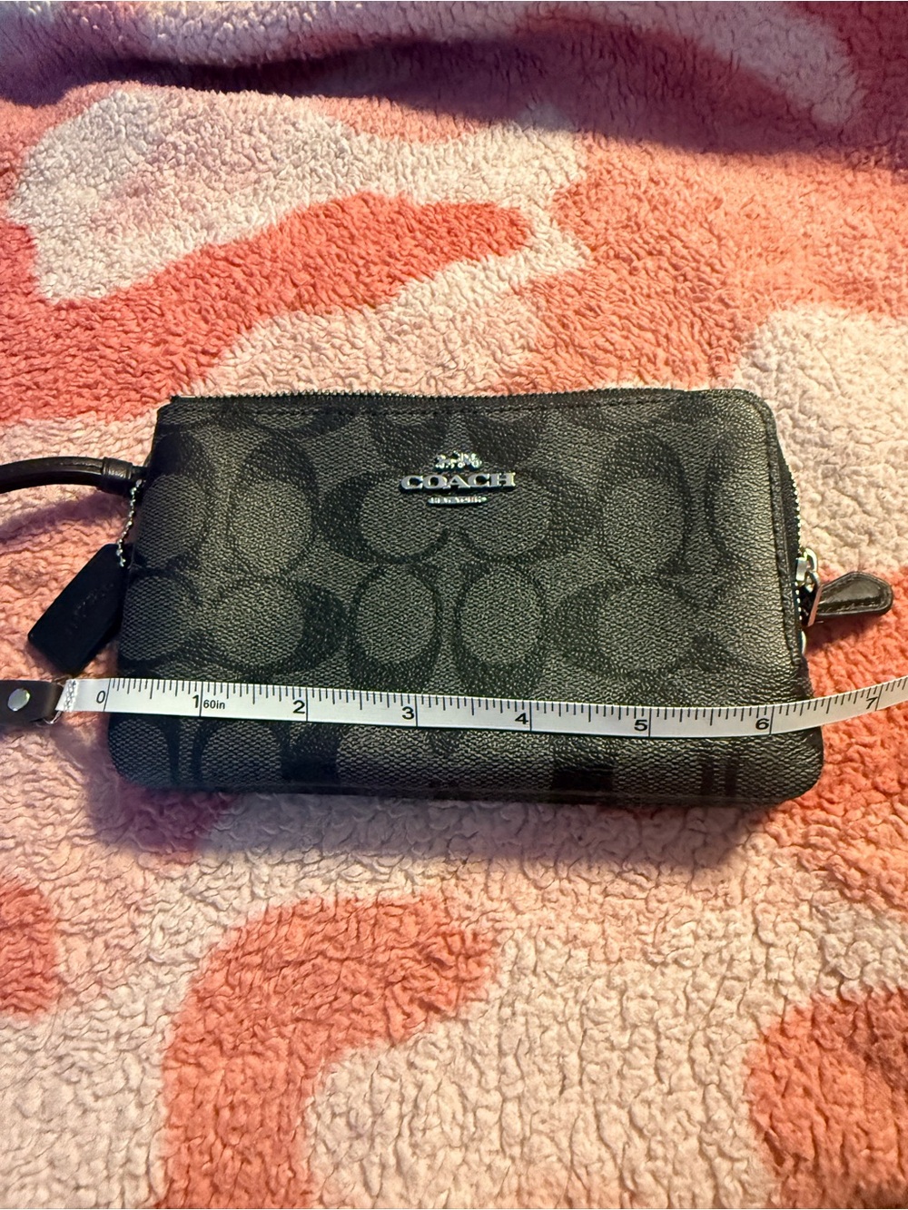 Coach Black Signature Wristlet Wallet with Silver Logo - Picture 4 of 5